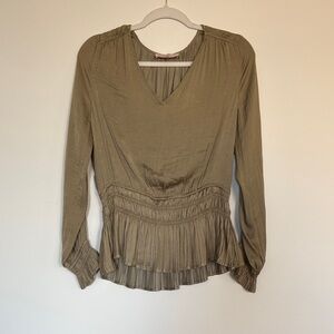 Philosophy Olive Blouse with Pleated Hem